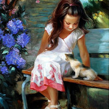 Схема вышивки «В.Валегов Девочка и котенок»