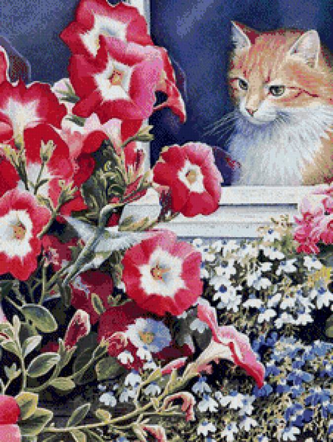 ты кто? - птички, окно, цветы, котики - предпросмотр