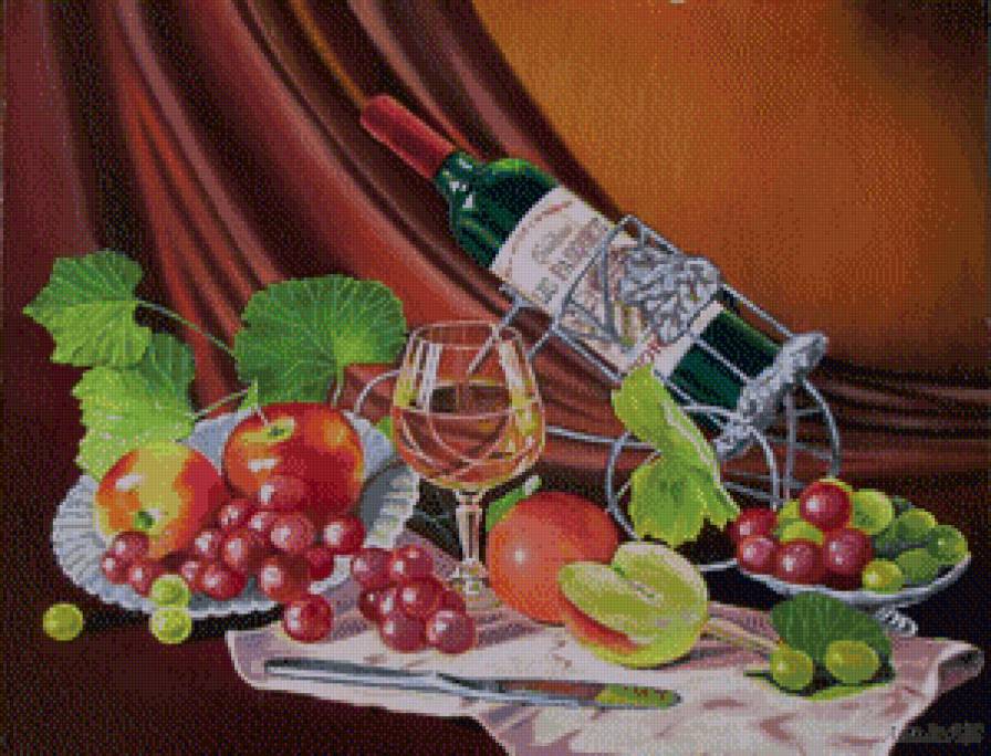 Натюрморт - натюрморт, фрукты, вино - предпросмотр