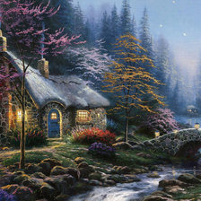 Схема вышивки «томас кинкейд 2 домик в лесу ночь»