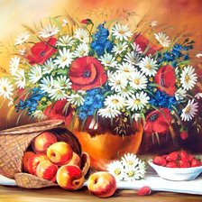 Схема вышивки «Натюрморт "Цветы и фрукты"»