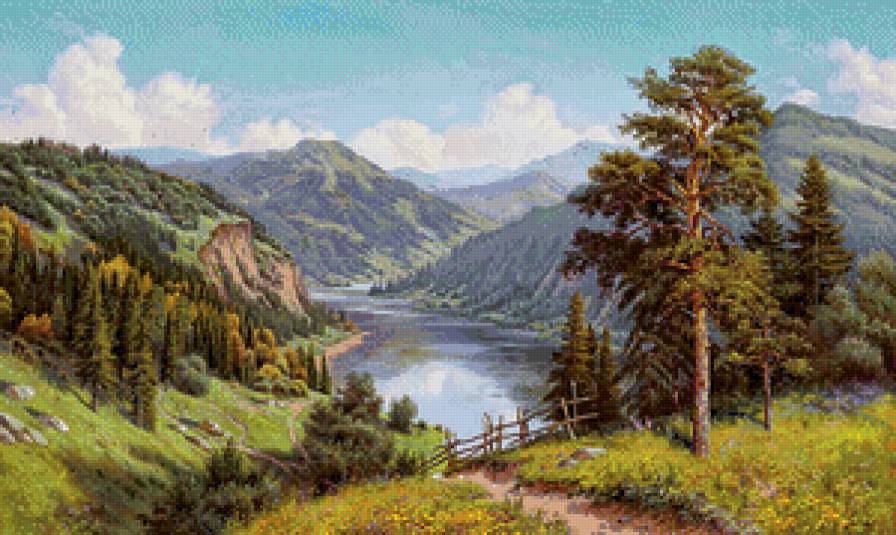 пейзаж - река, горы, природа, пейзаж, лето - предпросмотр