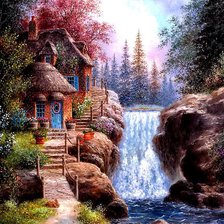 Схема вышивки «домик у водопада»