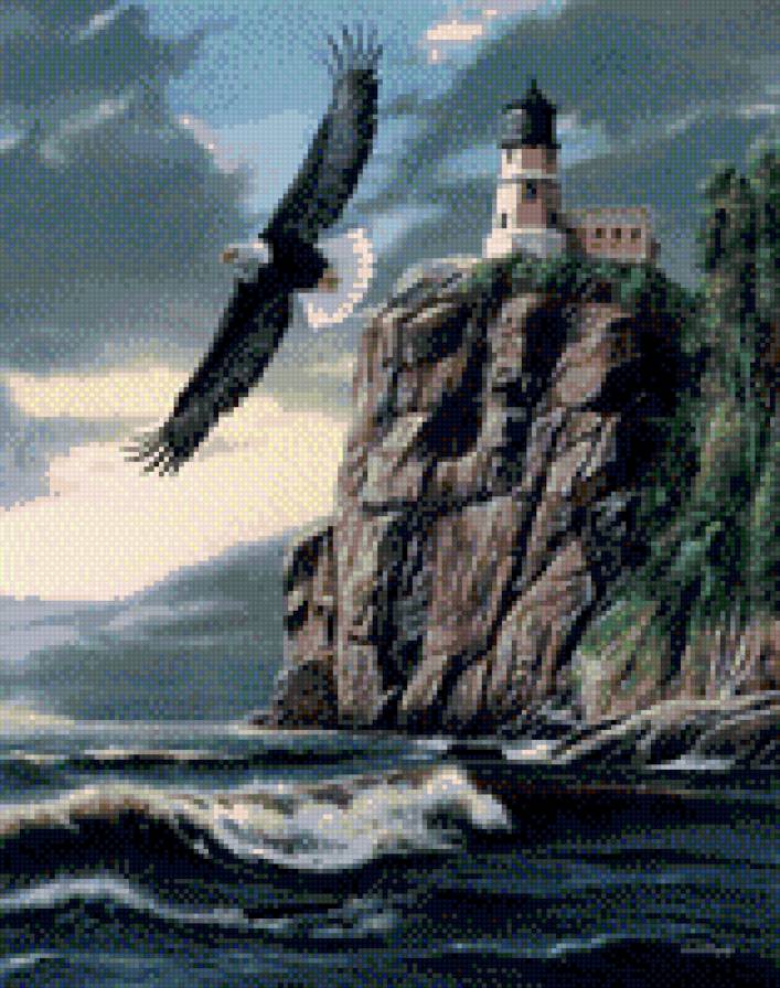 сторожевая птаха - орел, полет, скала, море, маяк - предпросмотр