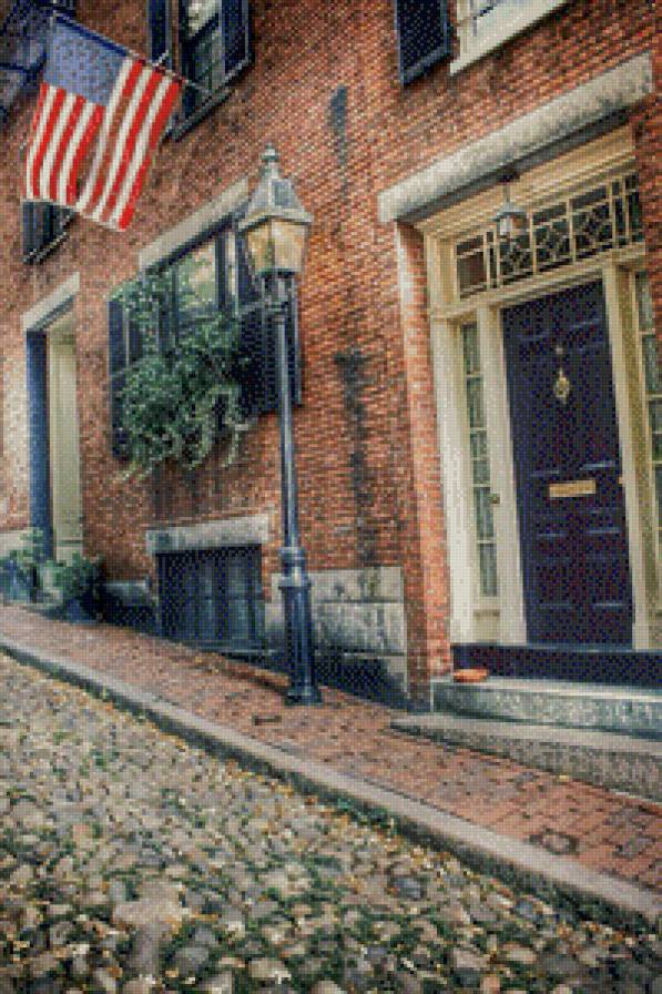 Улица - асфальт, улица, красота, флаг, город, дом, америка - предпросмотр