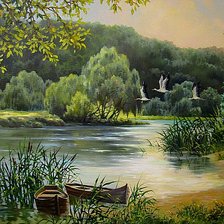 Схема вышивки «Лодки у берега»