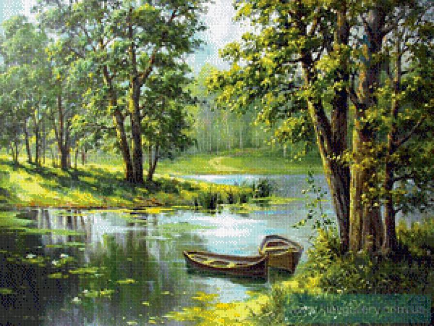 Летний полдень - лодки, озеро, лето, река, пейзаж - предпросмотр