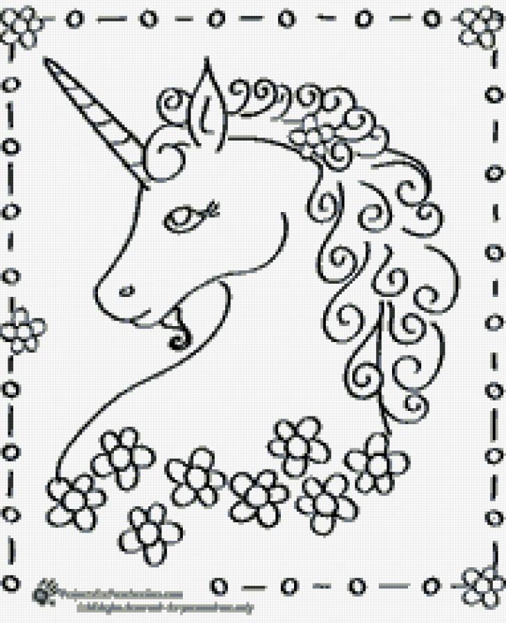 Единорог - животные, фэнтези, монохром, контурная - предпросмотр