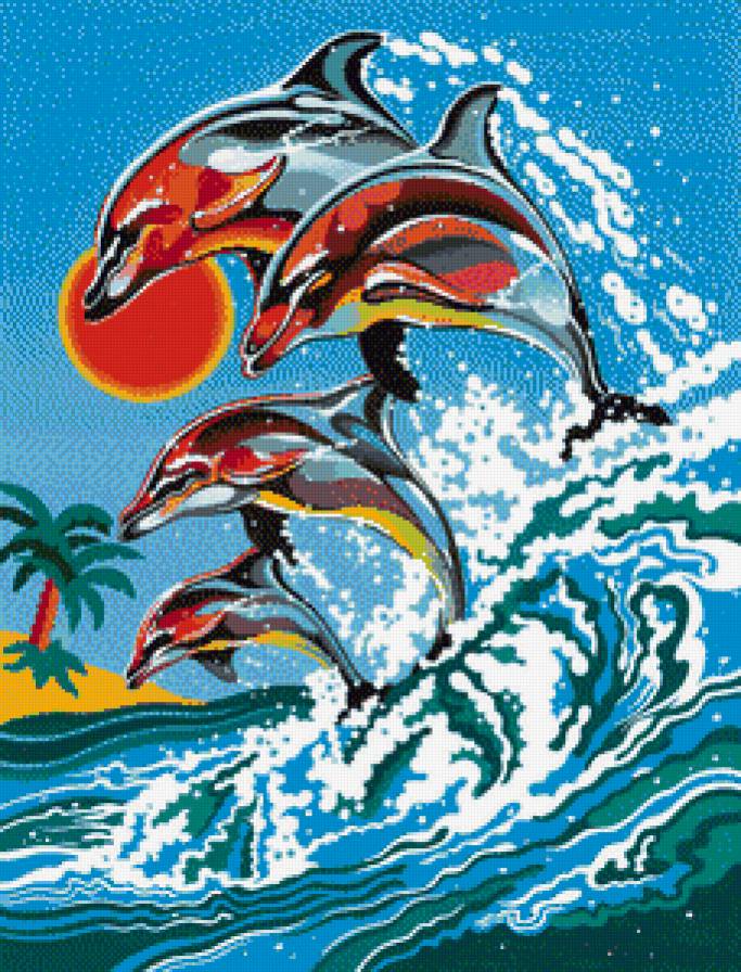 Игривые дельфины - пейзаж, морской пейзаж, дельфин, море - предпросмотр