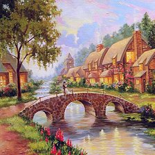 Схема вышивки «Свидание на мосту»