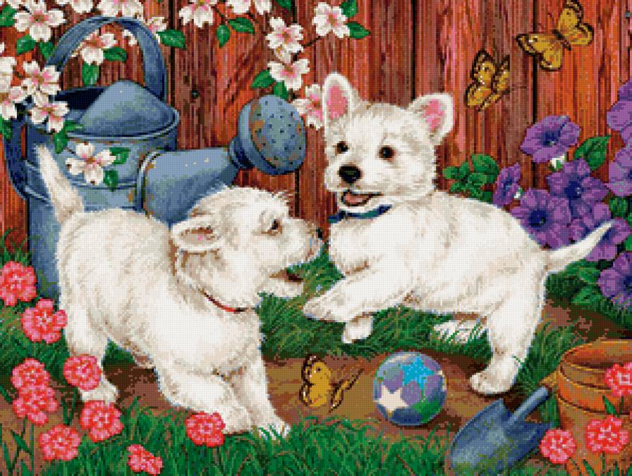 щенки в саду - собаки - предпросмотр