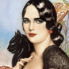 Схема вышивки «испанка с котом»