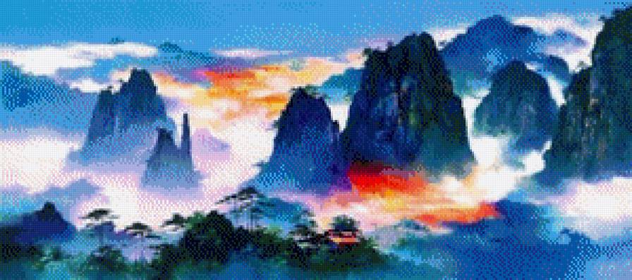 горы на востоке - восток, горы, пейзаж, живопись - предпросмотр