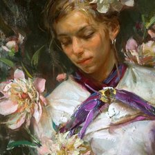 Схема вышивки «Девушка в цветах.Даниэль Герхартц»