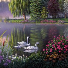 Схема вышивки «лебеди на пруду»