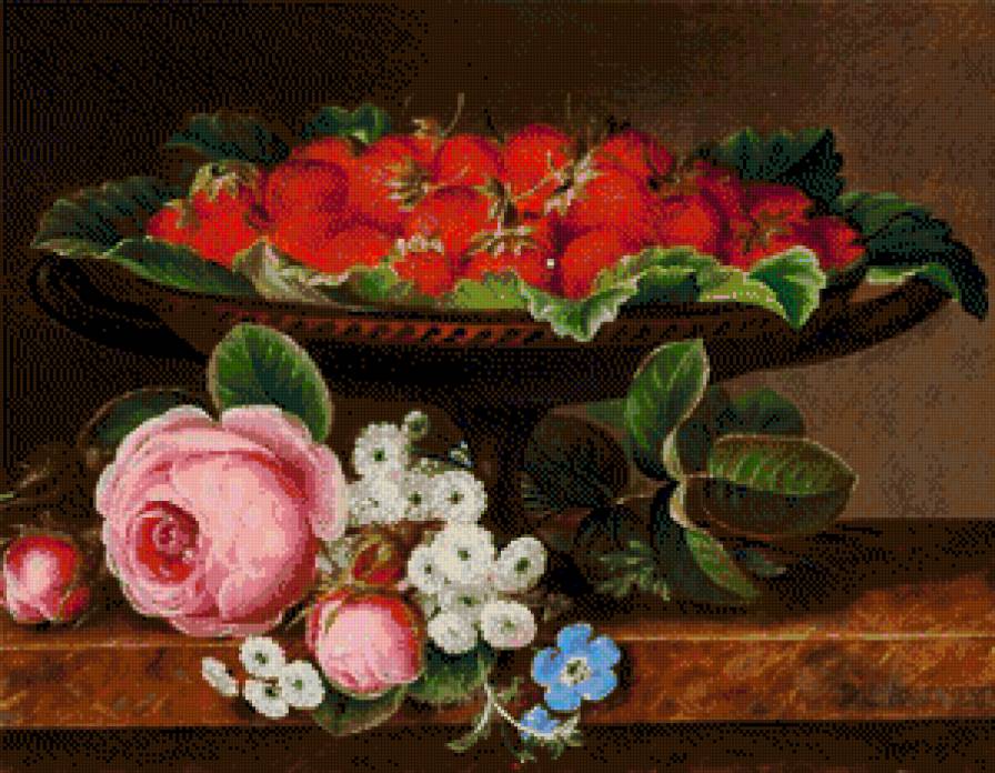 натюрморт с ягодами - цветы, ваза, ягоды, натюрморт - предпросмотр