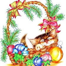 Схема вышивки «Котёнок в корзинке»