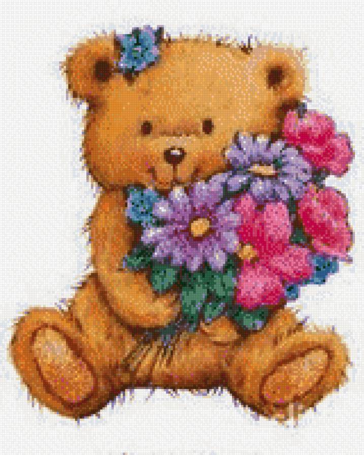 медвежонок с цветами - детское - предпросмотр