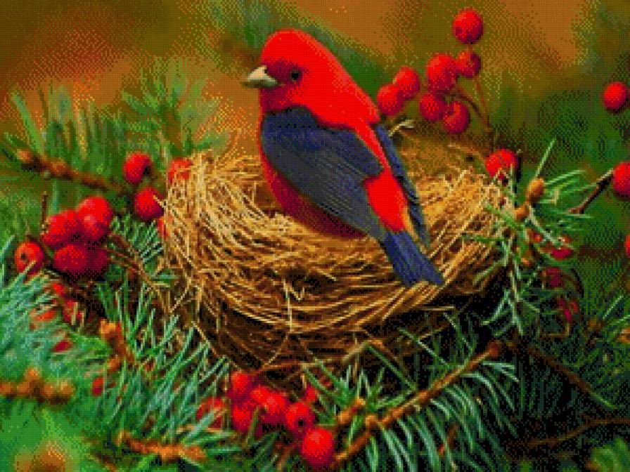 птичка в гнезде - картина - предпросмотр