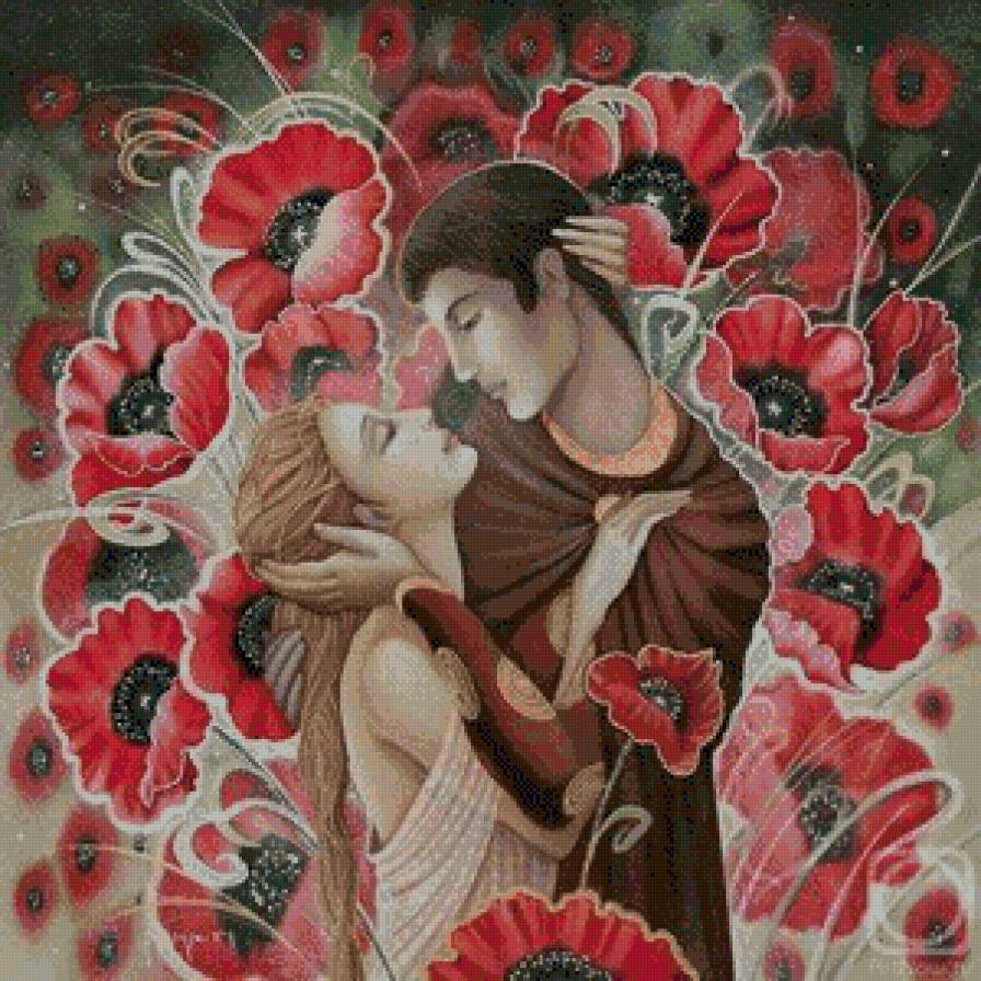 влюбленная пара - цветы, парень, маки, любовь, девушка, пара - предпросмотр