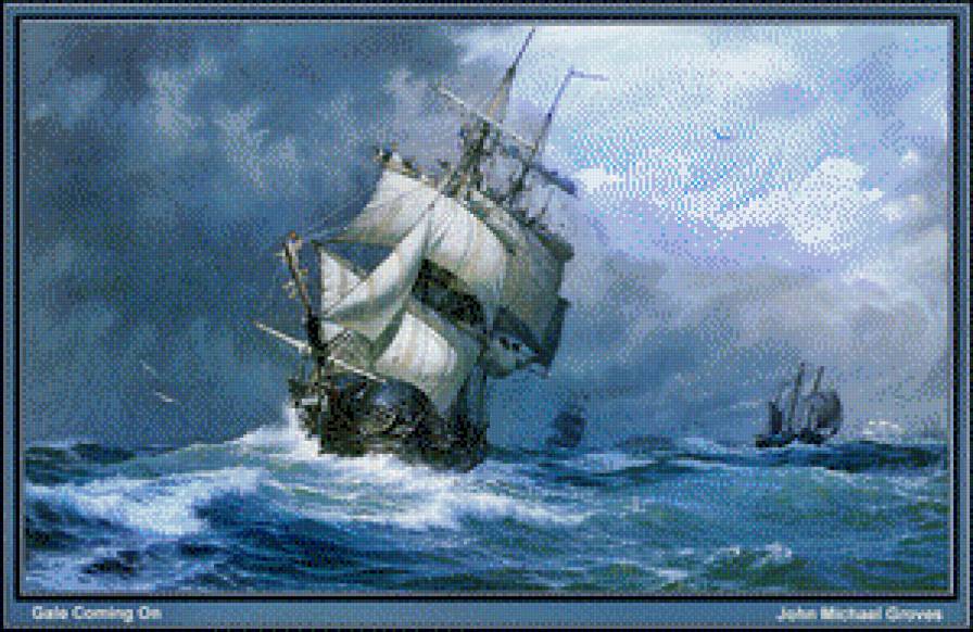 вечерний шторм - корабли - предпросмотр