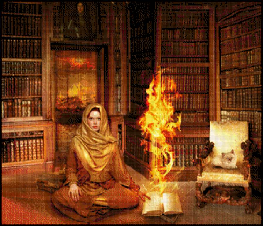 книга огня - девушка, волшебство, книги, огонь - предпросмотр