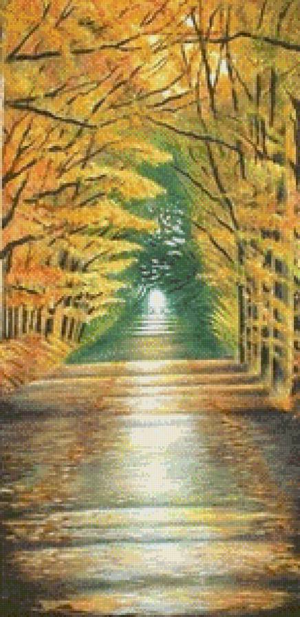 осенний парк - пейзаж, деревья, аллея, парк, триптих, осень - предпросмотр