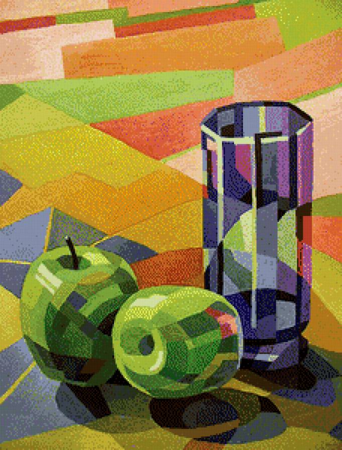 Натюрморт с яблоками - натюрморт, фрукты, абстракция - предпросмотр