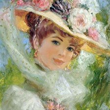 Схема вышивки «деиушка в шляпе с цветами»