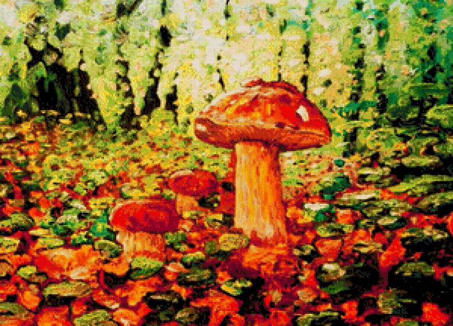 грибочки - картина акварель - предпросмотр