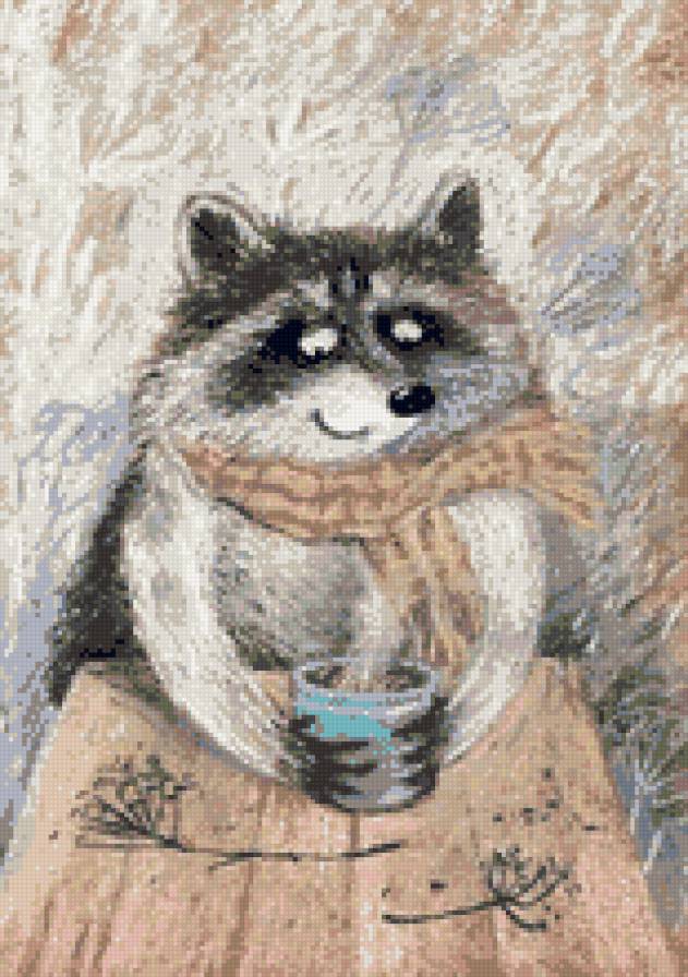 Енот и кофе - кофе, добрый, сказка, енот - предпросмотр