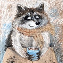 Схема вышивки «Енот и кофе»