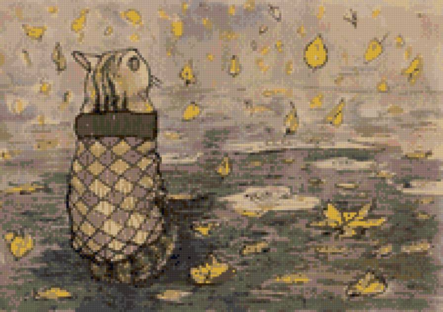 листопад - грусть, осень, кот, кошка, листья - предпросмотр