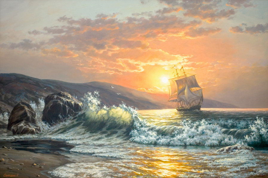 прибой на закате - оригинал