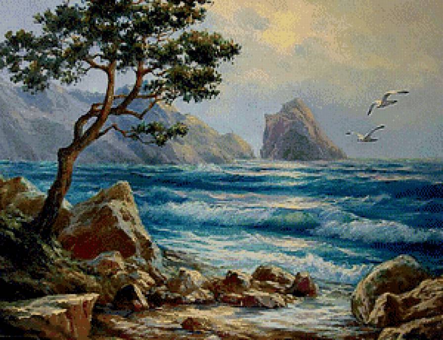 Крымский вид - море, пейзаж, скалы, чайки, крым - предпросмотр