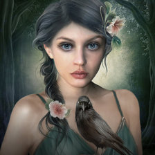 Схема вышивки «девушка и ворон»