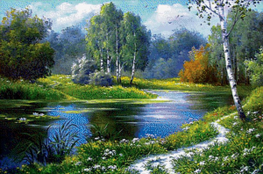 Тропинка - река, пейзаж, тропинка, лето, озеро, березки - предпросмотр