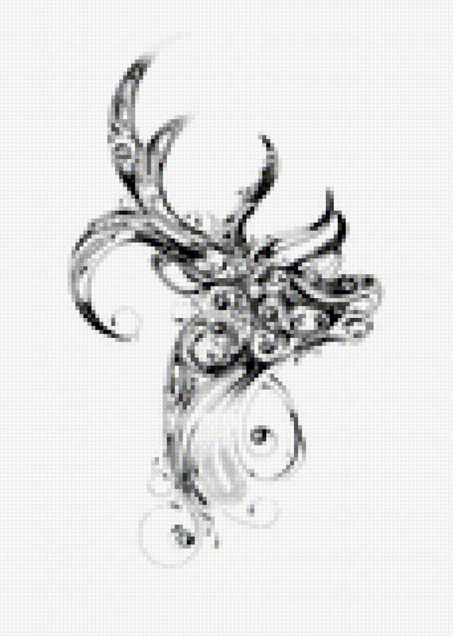 Олень - олень, монохром, животные, графика - предпросмотр