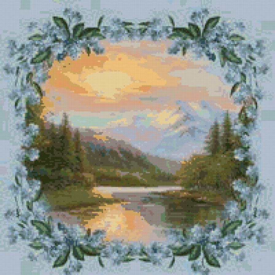 картина - цветы, вода, лес - предпросмотр