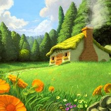 Схема вышивки «домик на опушке»