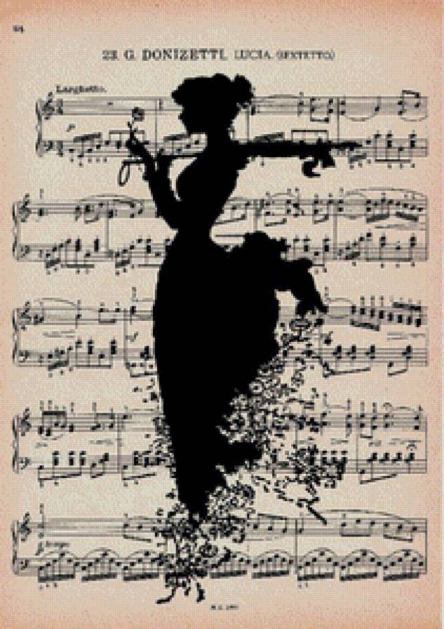 ноты - винтаж, ретро, ноты, девушка - предпросмотр