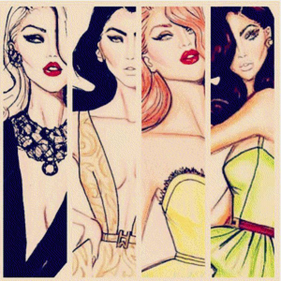 Полиптих"Гламурные девушки" - девушка, полиптих, красавица - предпросмотр