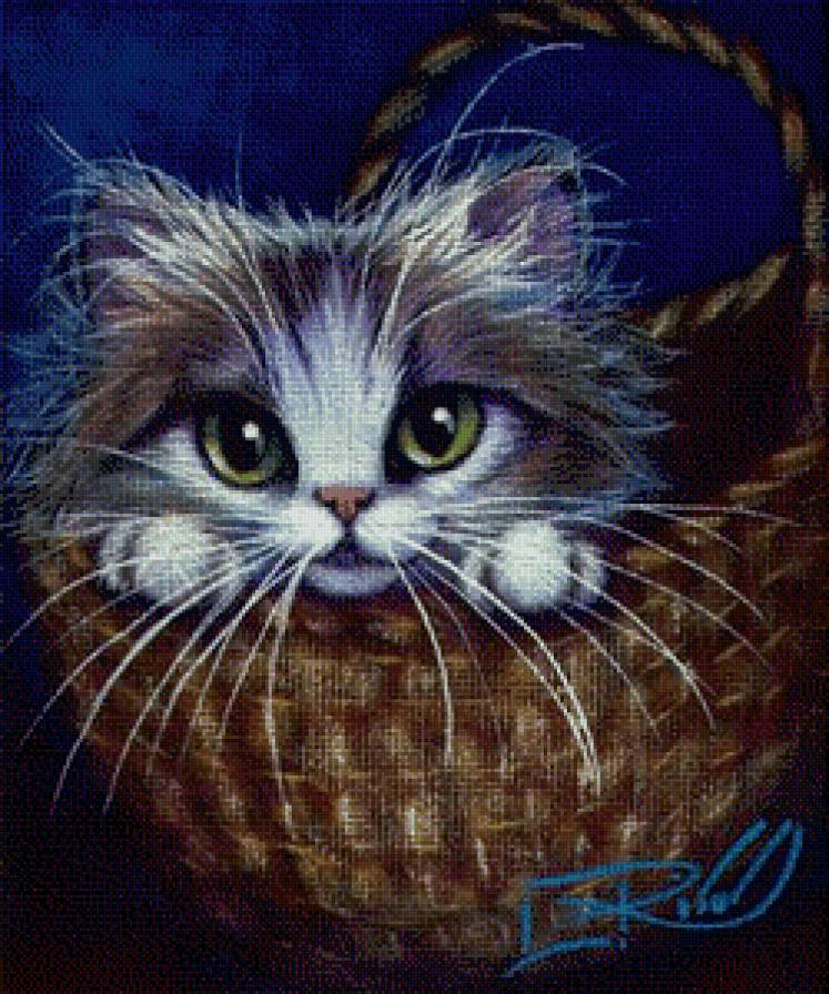 Котенок в корзинке - коты, животные - предпросмотр