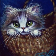 Схема вышивки «Котенок в корзинке»