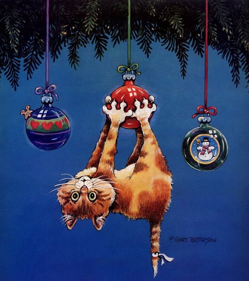 Кот на елке - приколы, коты, юмор, животные - оригинал