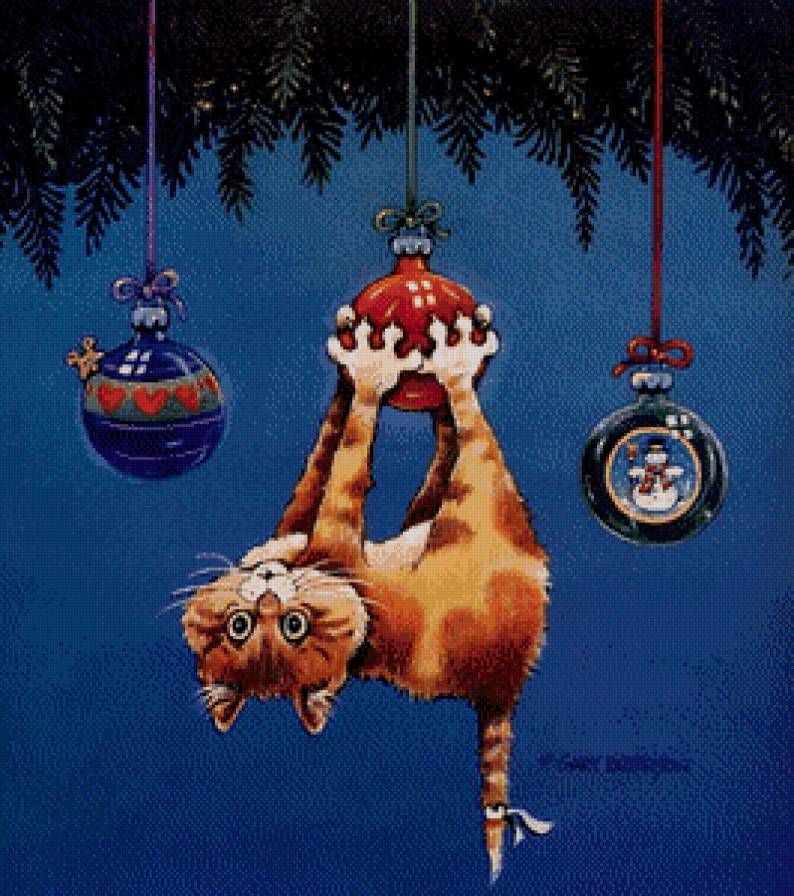 Кот на елке - коты, юмор, животные, приколы - предпросмотр