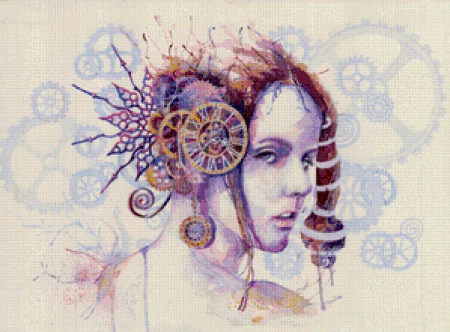 девушка - сюрреализм, портрет, девушка, акварель - предпросмотр