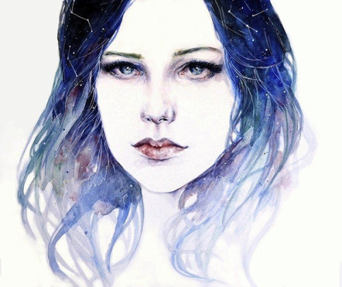 портрет - синева, акварель, портрет, девушка - оригинал