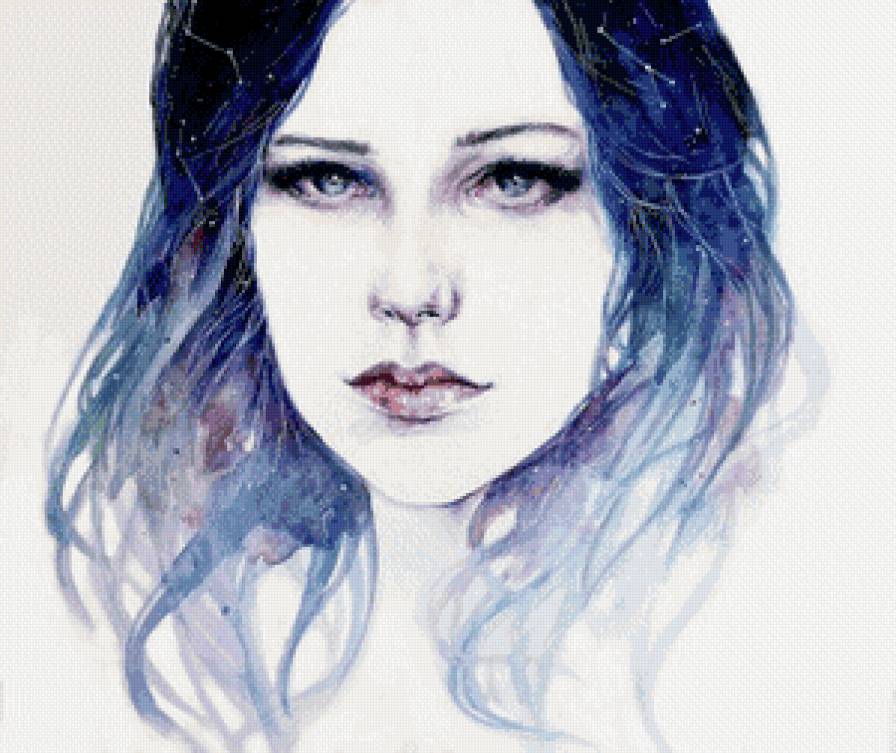 портрет - синева, портрет, акварель, девушка - предпросмотр