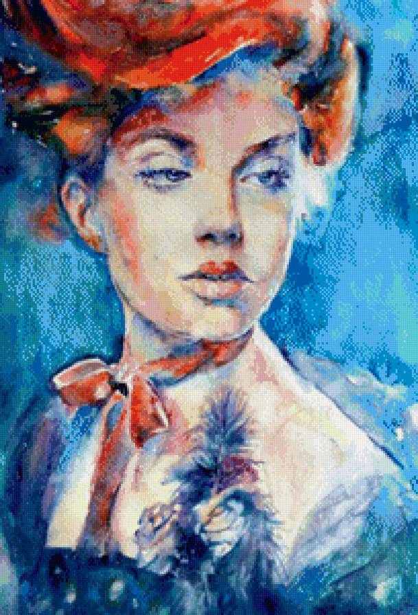 портрет девушки - акварель, краски, рыжая, девушка - предпросмотр